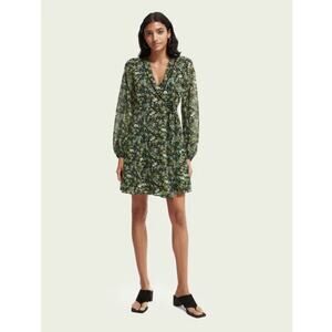 NWT SCOTCH & SODA Printed V-Neck Sheer Dress